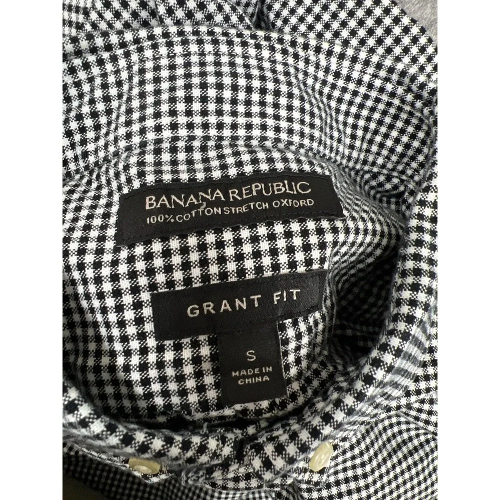 Banana‎ Republic Shirt Mens S Black Check Grant Fit Oxford Button Career Office